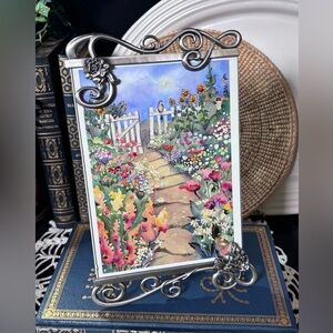 Burnes of Boston Scroll Floral Picture Frame - Vintage Pewter Tone Metal Frame